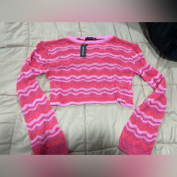 PLT Plus Pink Crochet Oversized Sweater and Contrast Runner Shorts Size 18 - Picture 2 of 7